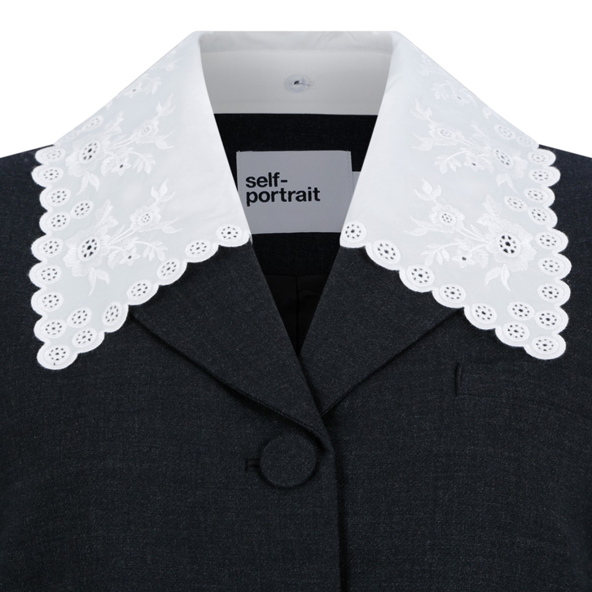 Self-Portrait Black Tailored Jacket with Lace Collar.