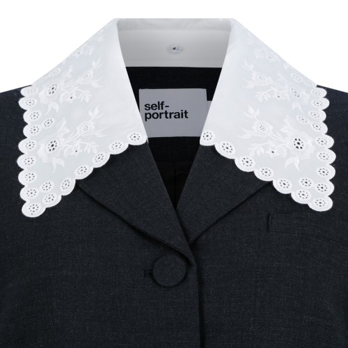 Self-Portrait Black Tailored Jacket with Lace Collar.