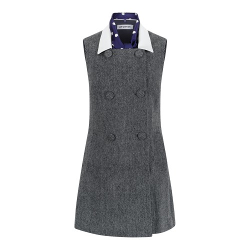 Self-Portrait Grey Tailored Mini Dress with Contrast Collar.