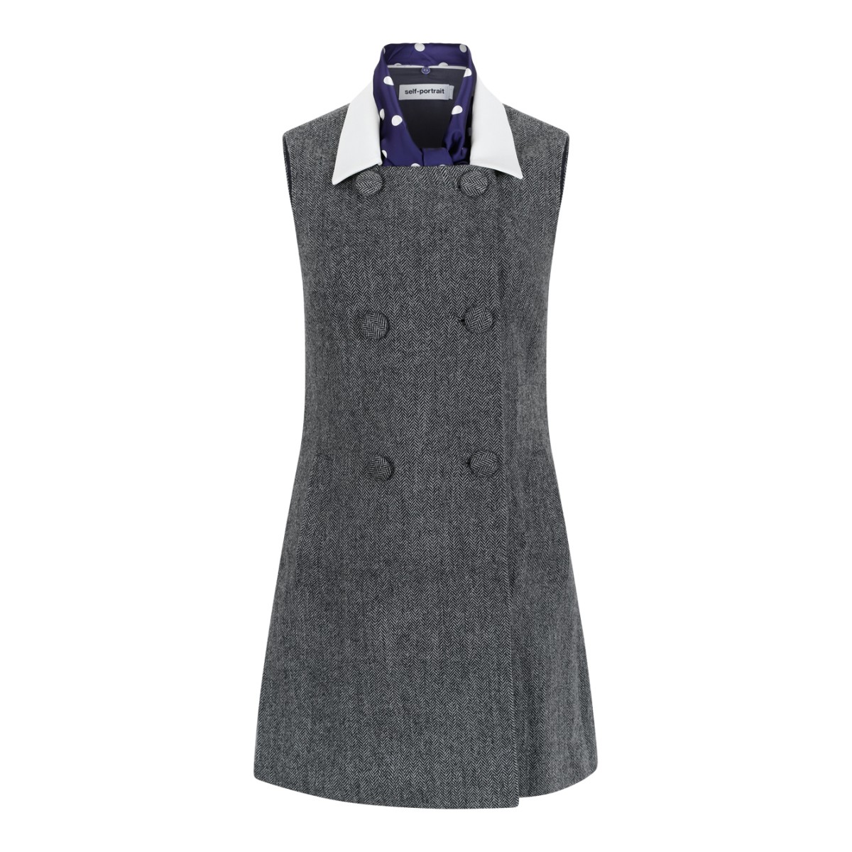 Self-Portrait Grey Tailored Mini Dress with Contrast Collar.