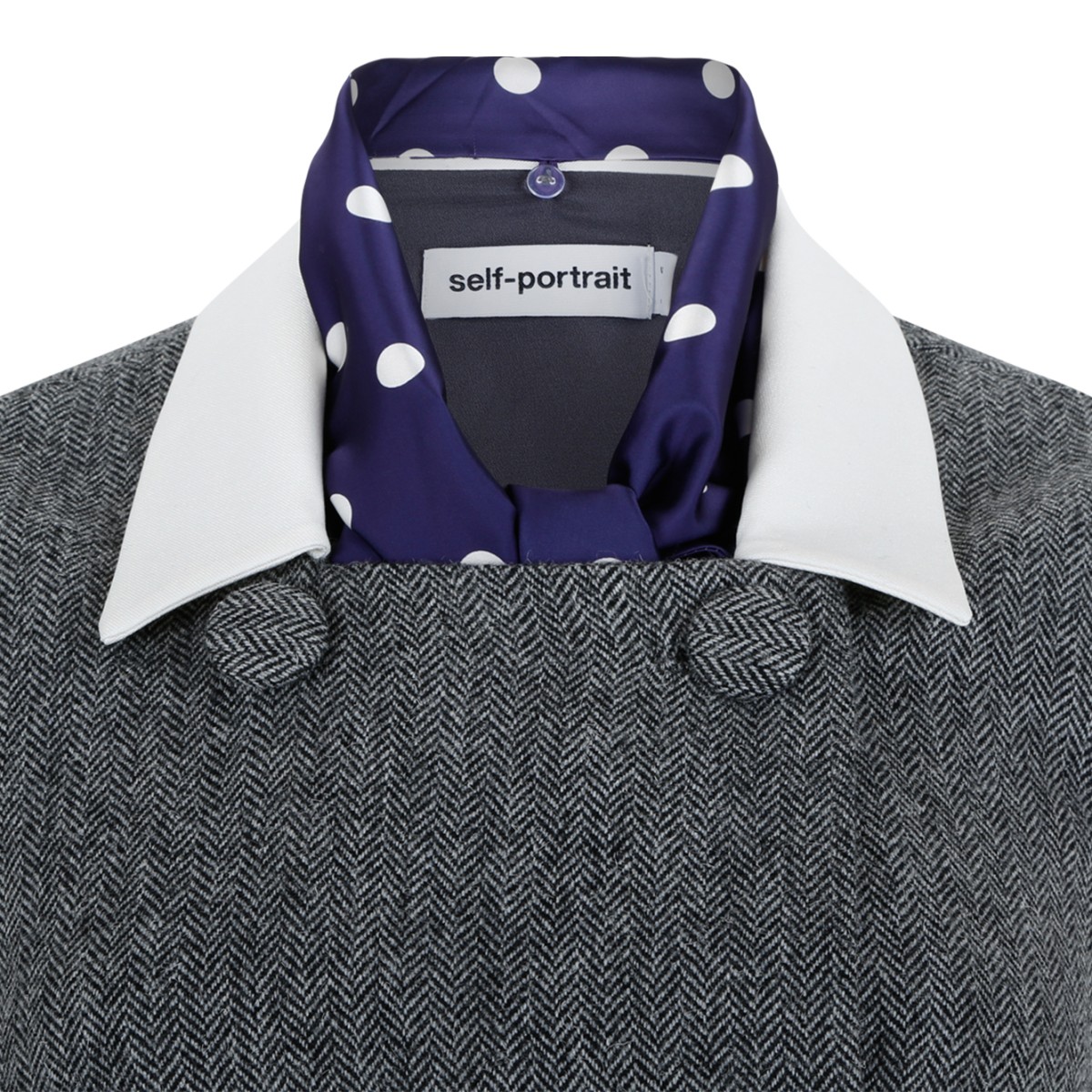 Self-Portrait Grey Tailored Mini Dress with Contrast Collar.
