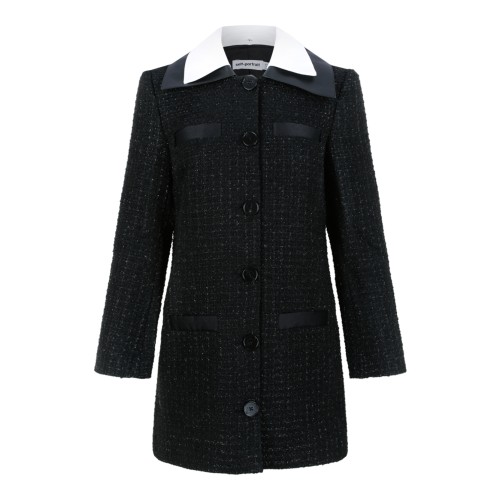 Self-Portrait Black Textured Tailored Coat.