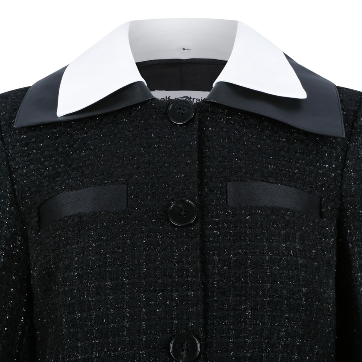 Self-Portrait Black Textured Tailored Coat.