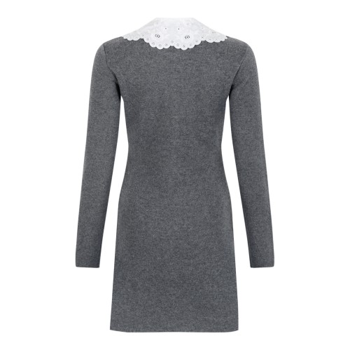 Self-Portrait Grey Knit Mini Dress with Lace Collar.   2