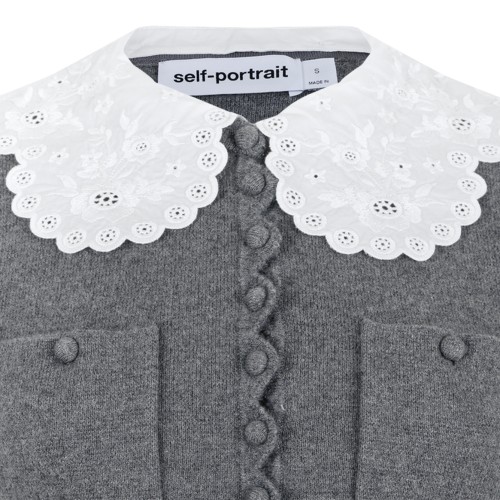 Self-Portrait Grey Knit Mini Dress with Lace Collar.  