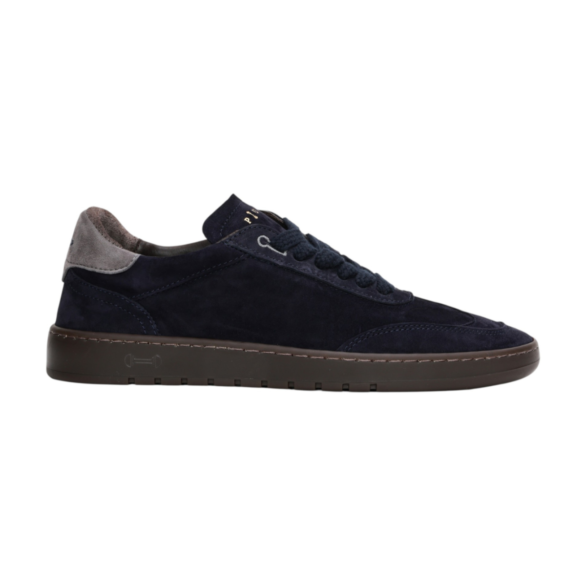 Piuma Navy Suede Sneakers with Grey Heel Tab.