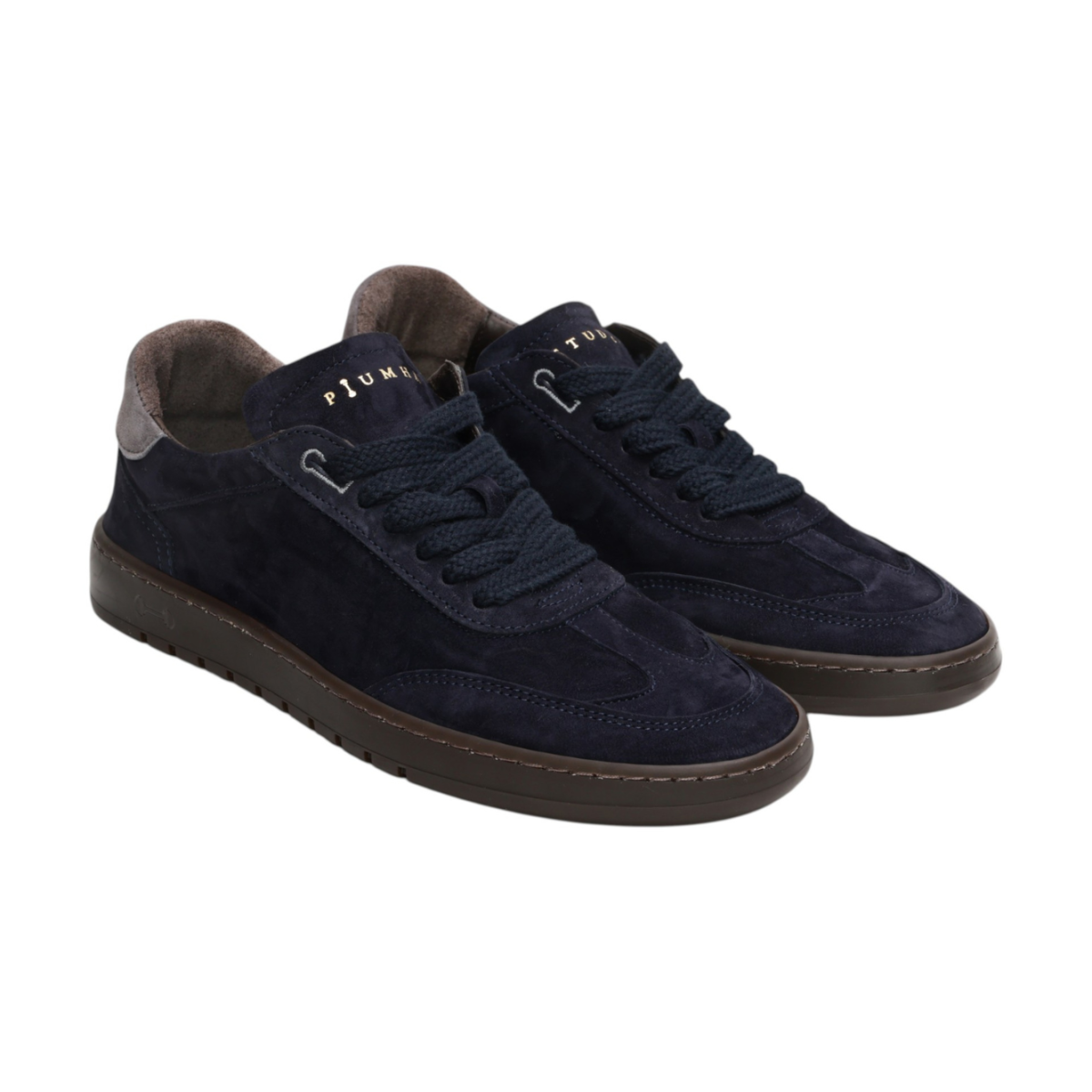 Piuma Navy Suede Sneakers with Grey Heel Tab.