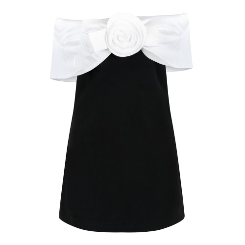 Self-Portrait Black Mini Dress with Oversized Bow Detail.
