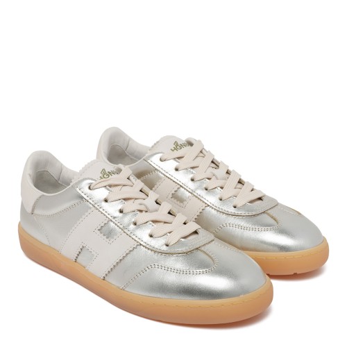 Hogan White and Silver Leather Sneakers. 2