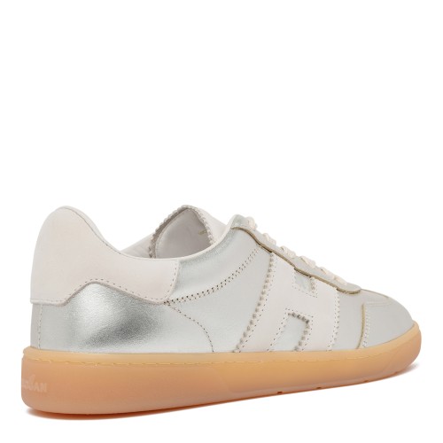 Hogan White and Silver Leather Sneakers.