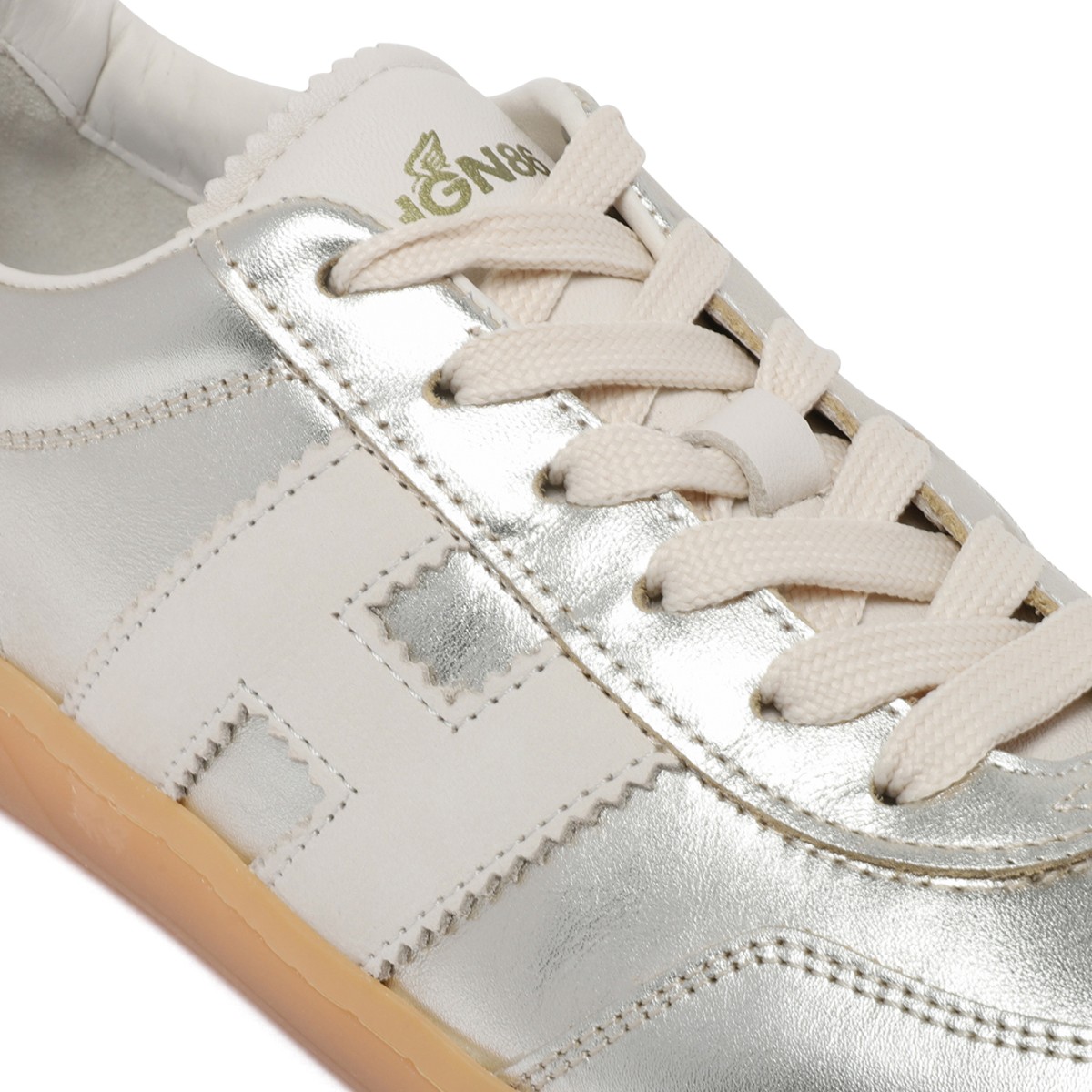 Hogan White and Silver Leather Sneakers.