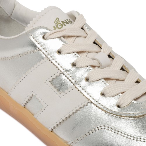 Hogan White and Silver Leather Sneakers.