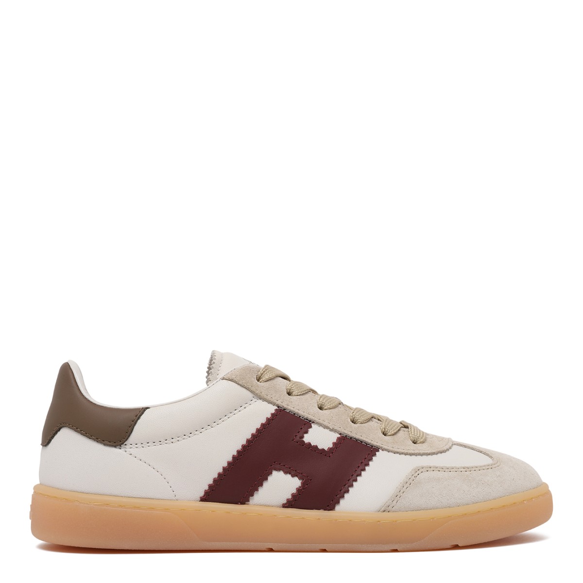 Hogan White Leather Sneakers with Burgundy H Logo.