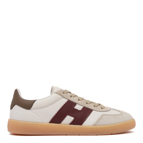 Hogan White Leather Sneakers with Burgundy H Logo.