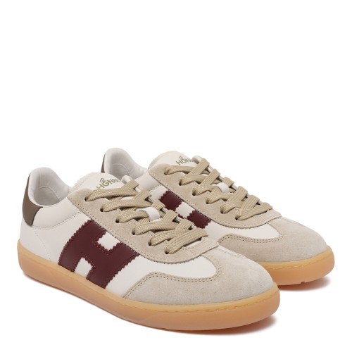 Hogan White Leather Sneakers with Burgundy H Logo. 2
