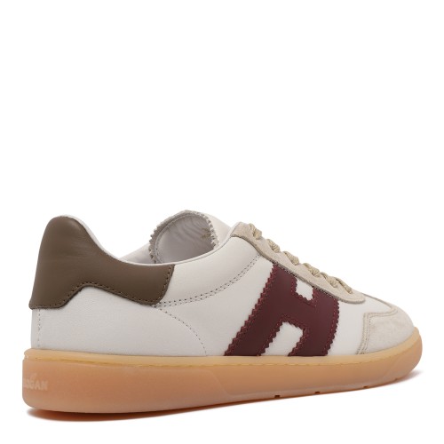 Hogan White Leather Sneakers with Burgundy H Logo.