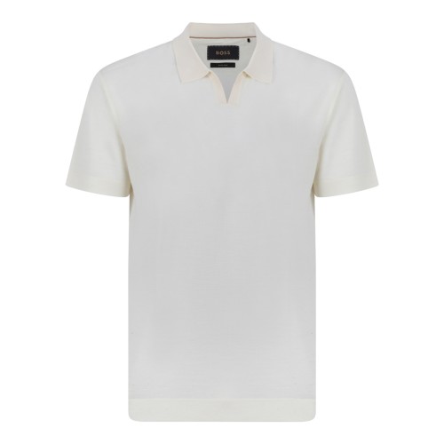 Boss White Open-Collar Polo Shirt.