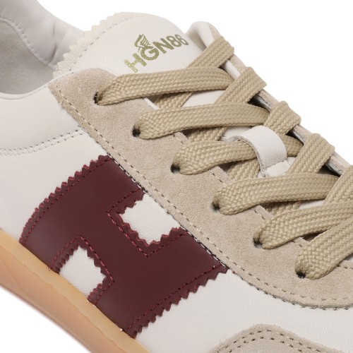 Hogan White Leather Sneakers with Burgundy H Logo.