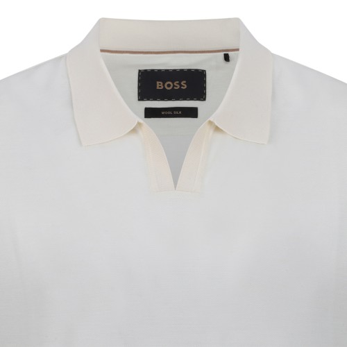Boss White Open-Collar Polo Shirt.