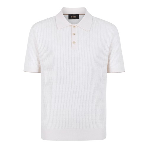 Boss White Textured Knit Polo Shirt.