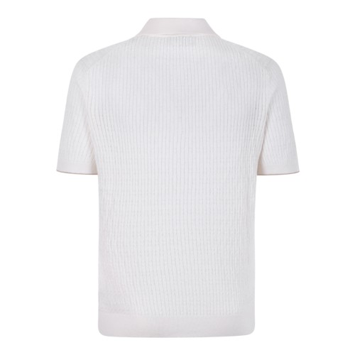 Boss White Textured Knit Polo Shirt. 2