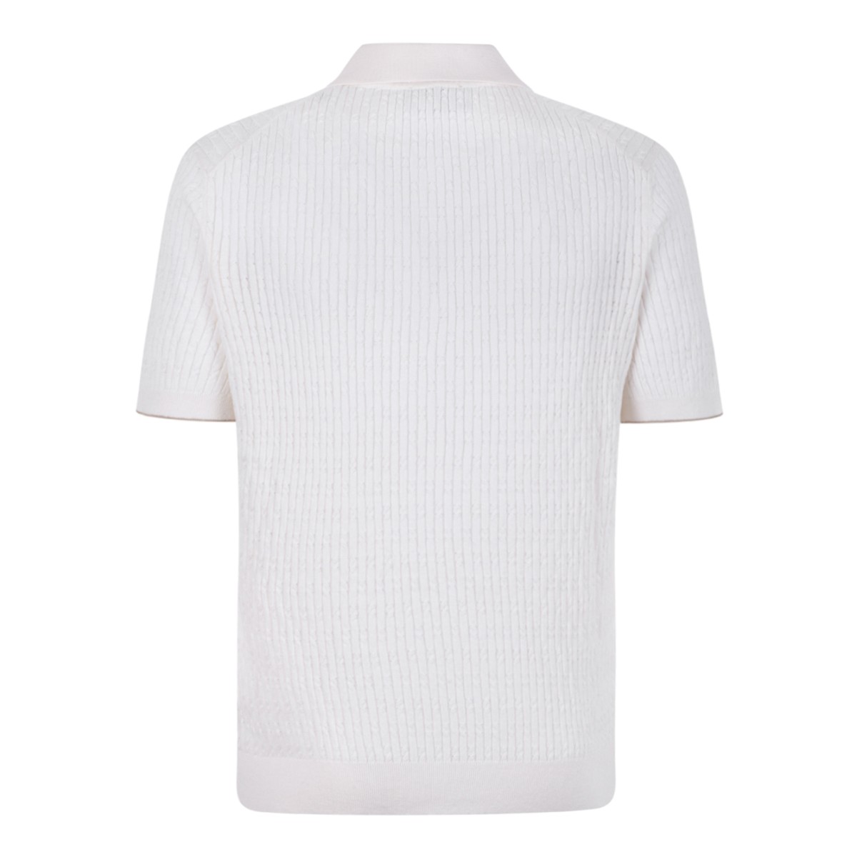Boss White Textured Knit Polo Shirt.