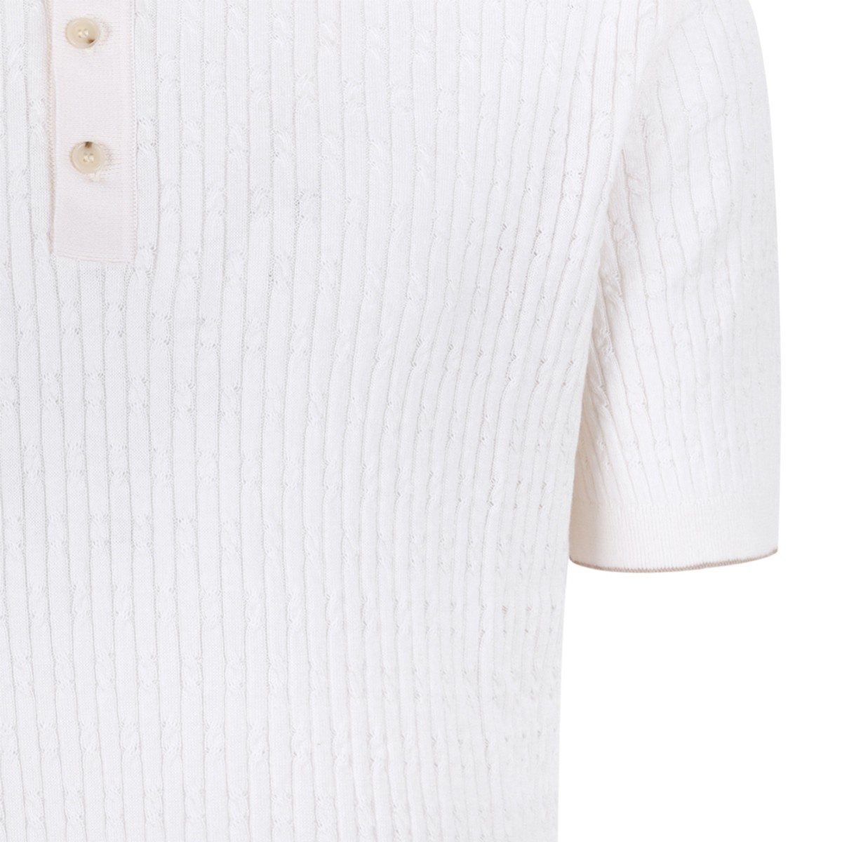 Boss White Textured Knit Polo Shirt.