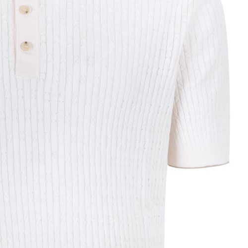 Boss White Textured Knit Polo Shirt.