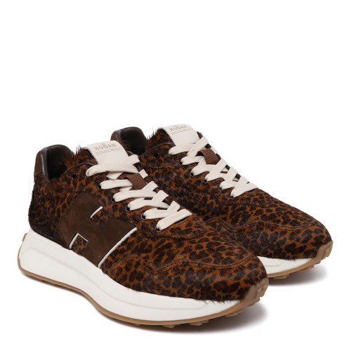 Hogan Leopard-Print Pony Hair Sneakers.