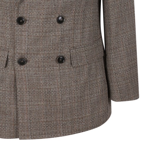 Boss Brown Check Double-Breasted Blazer.