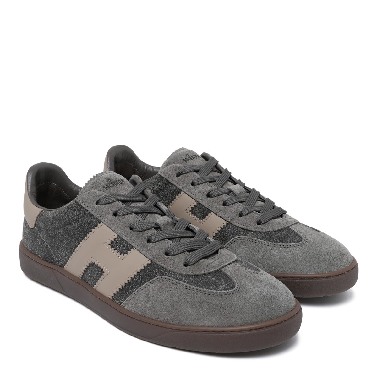 Hogan Grey Suede Sneakers with Contrast H Logo.