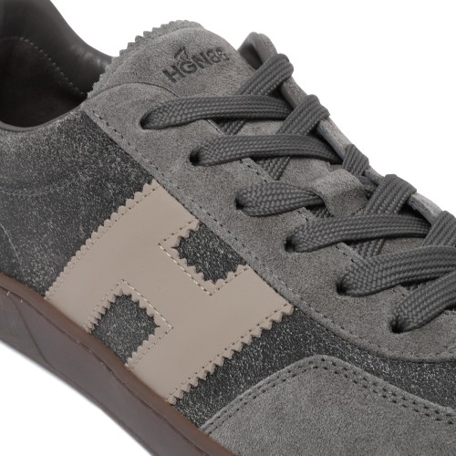 Hogan Grey Suede Sneakers with Contrast H Logo.