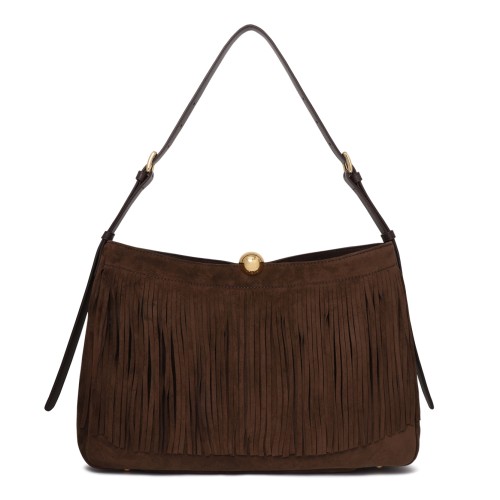 Furla Brown Suede Fringe Shoulder Bag.