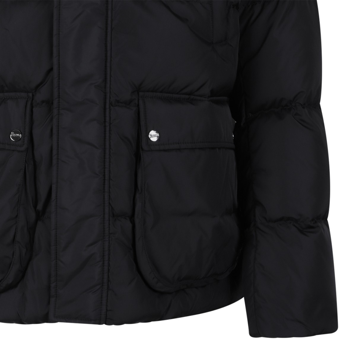 Herno Black Hooded Down Jacket.