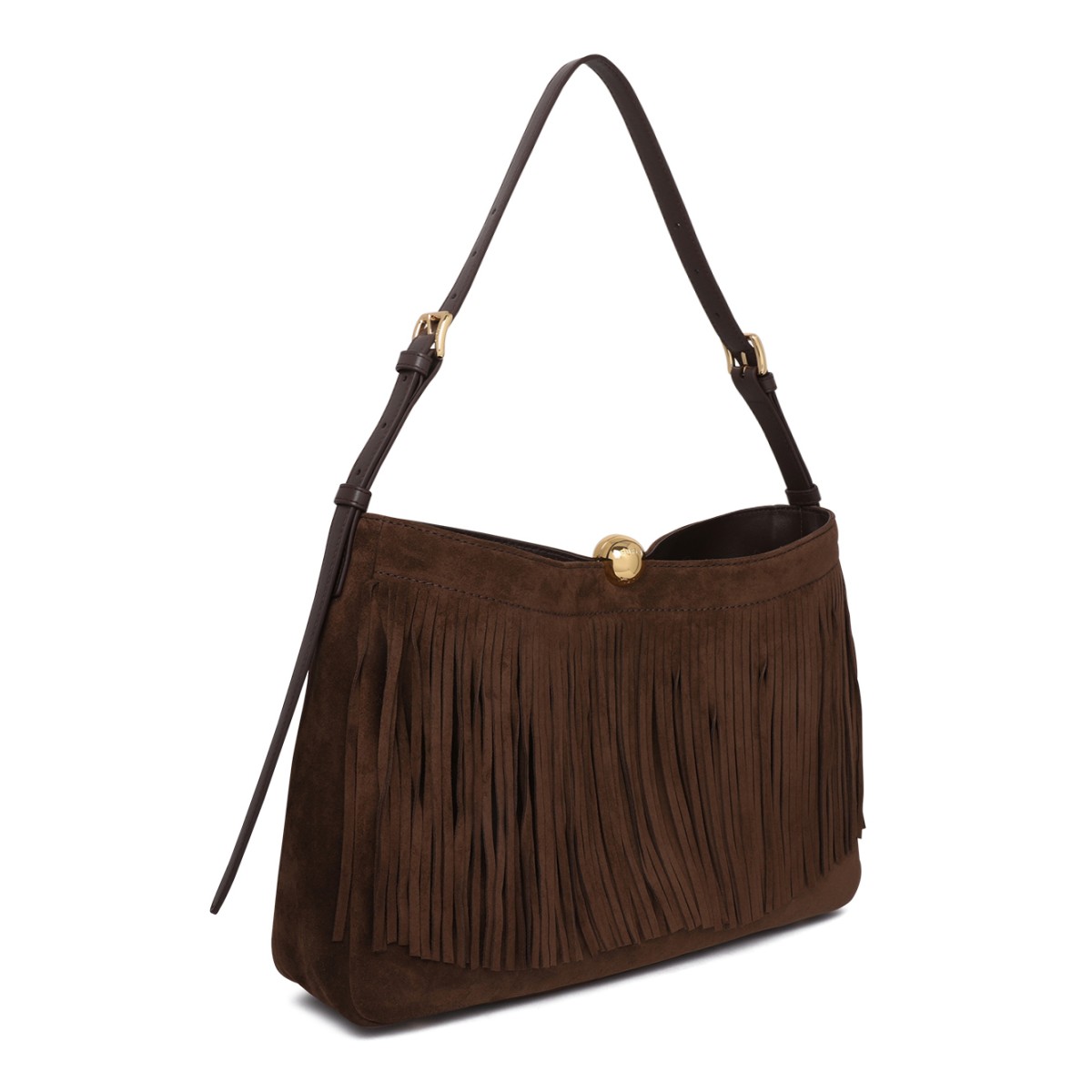 Furla Brown Suede Fringe Shoulder Bag.