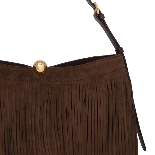 Furla Brown Suede Fringe Shoulder Bag.