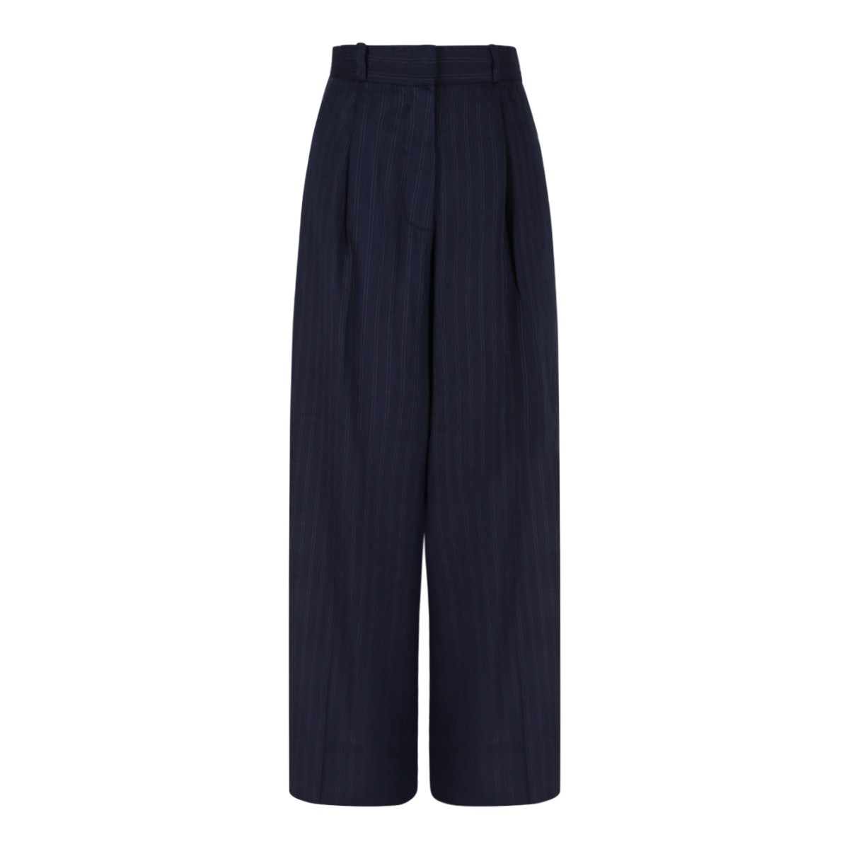 Anine Bing Navy Pinstripe Wide-Leg Trousers.