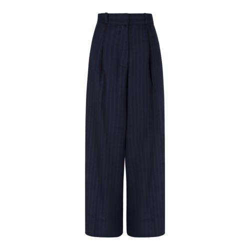 Anine Bing Navy Pinstripe Wide-Leg Trousers.