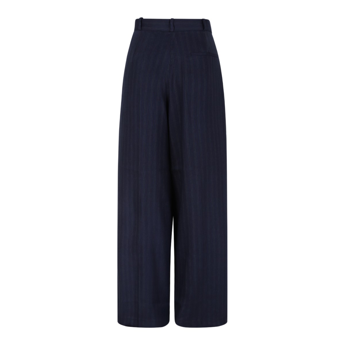 Anine Bing Navy Pinstripe Wide-Leg Trousers.