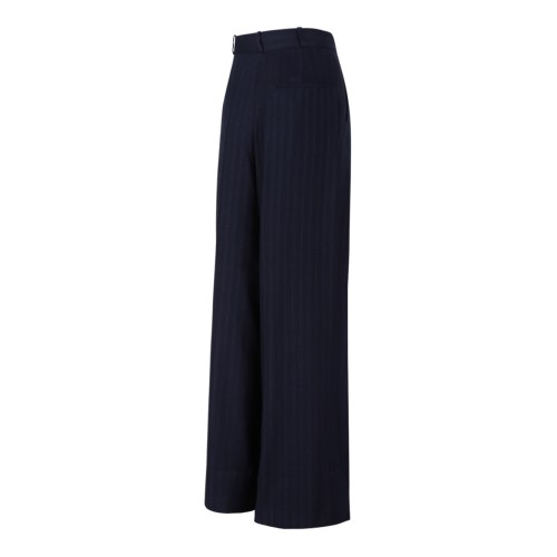 Anine Bing Navy Pinstripe Wide-Leg Trousers.