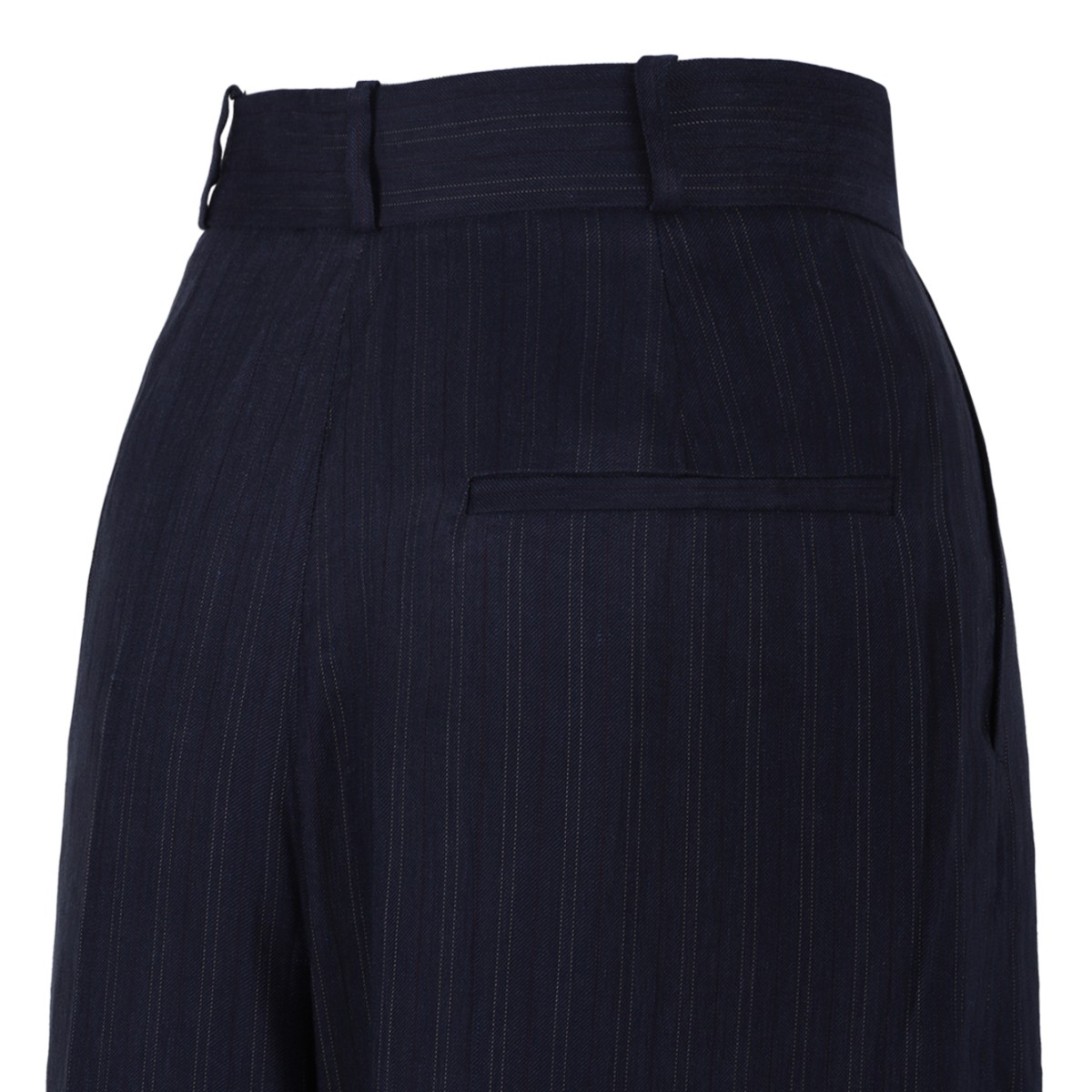 Anine Bing Navy Pinstripe Wide-Leg Trousers.