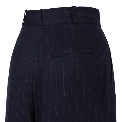 Anine Bing Navy Pinstripe Wide-Leg Trousers.
