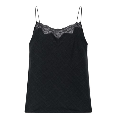 Wooyoungmi Grey Checked Camisole Top with Lace Trim.