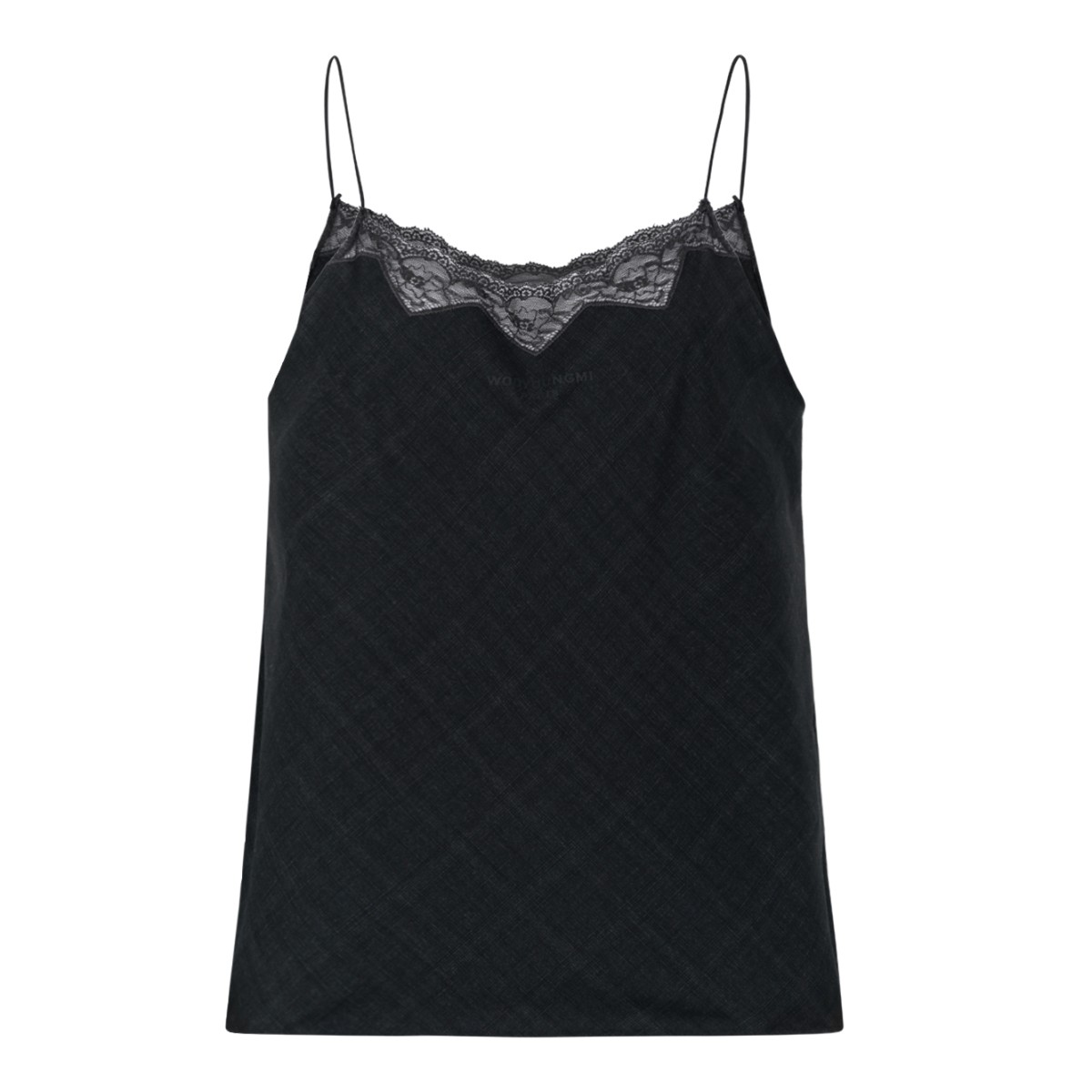 Wooyoungmi Grey Checked Camisole Top with Lace Trim.