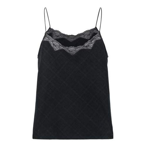 Wooyoungmi Grey Checked Camisole Top with Lace Trim. 2