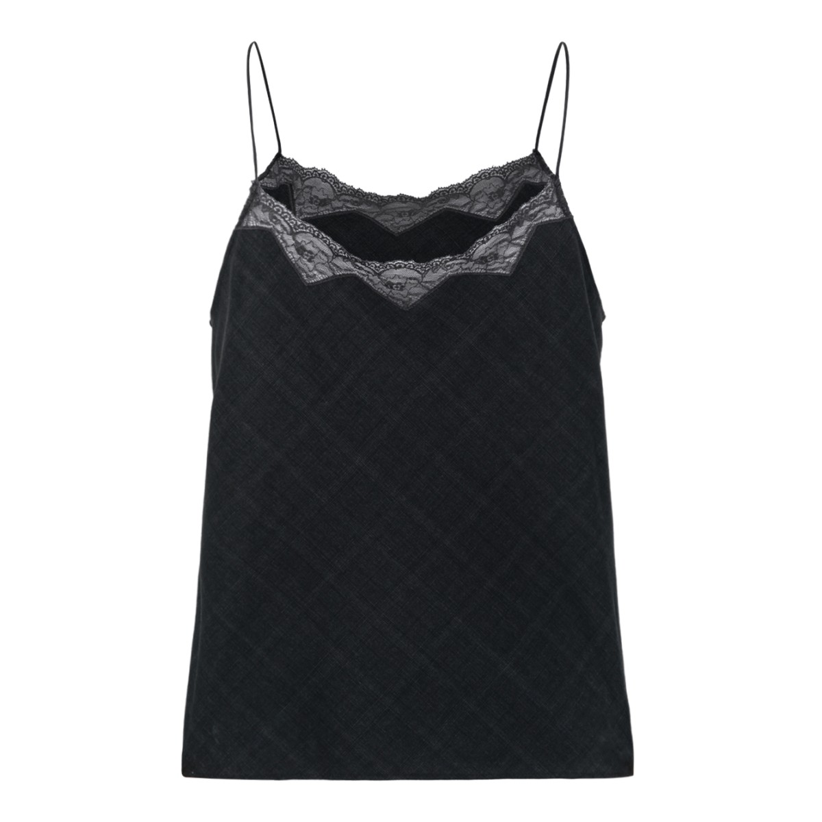 Wooyoungmi Grey Checked Camisole Top with Lace Trim.