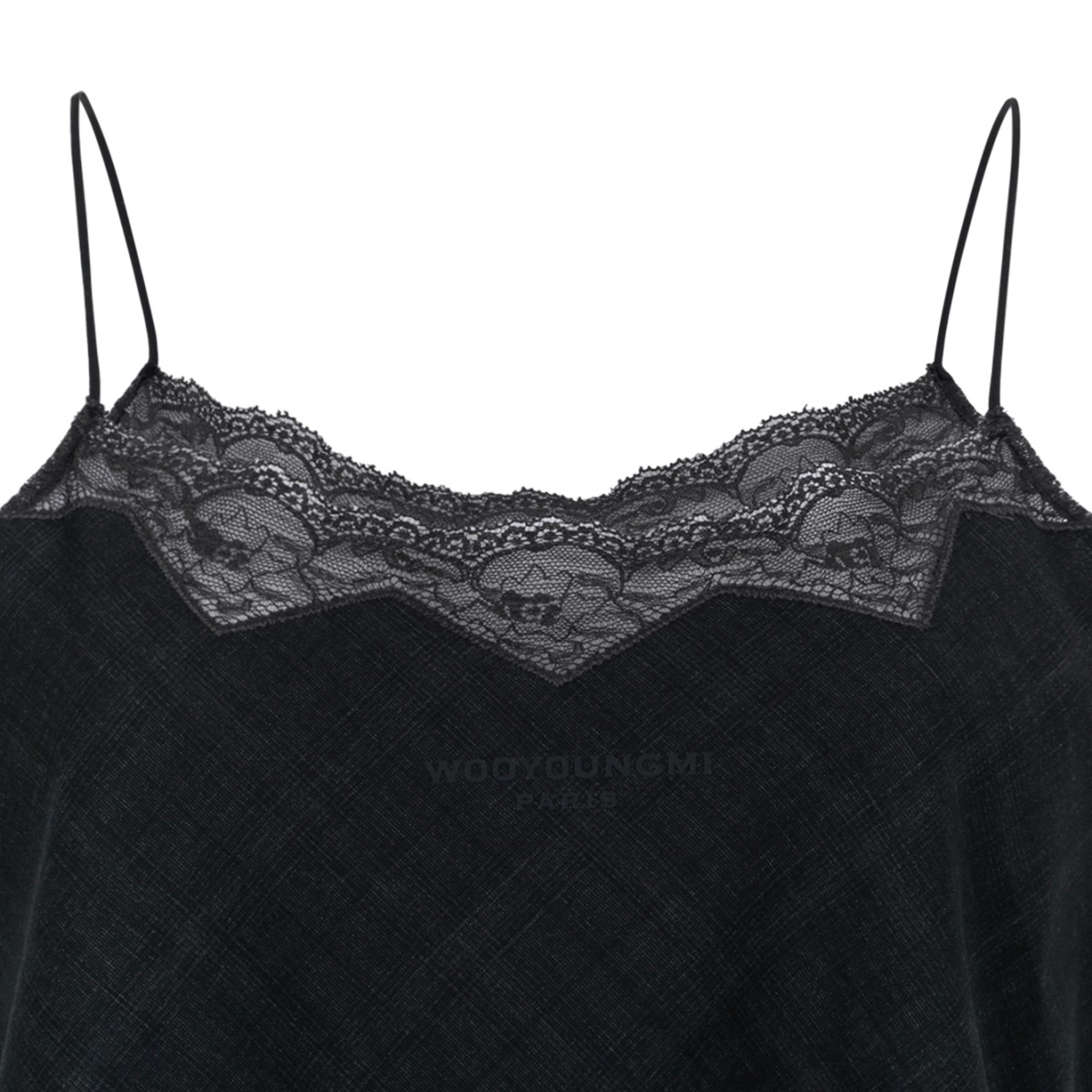 Wooyoungmi Grey Checked Camisole Top with Lace Trim.