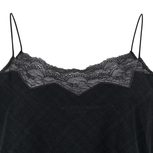 Wooyoungmi Grey Checked Camisole Top with Lace Trim.