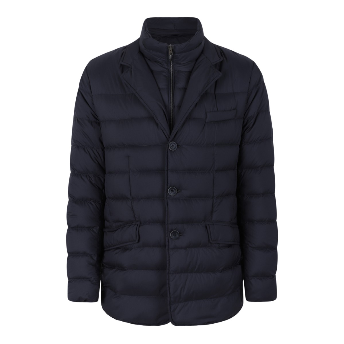 Herno Navy Quilted Down Blazer.