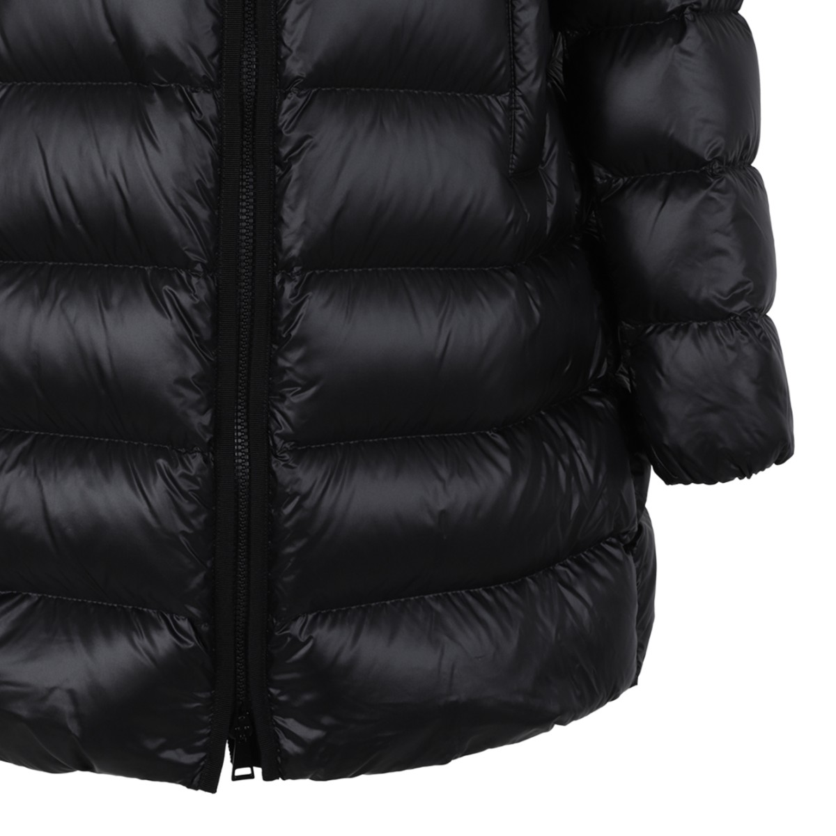 Moncler Black Hooded Down Coat.